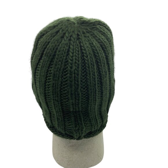 Free People Green Acrylic Cable Knit Beanie Hat One Size Ribbed - Picture 6 of 6